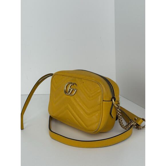 Gucci Mini Marmont Matelassé Yellow Leather Shoulder Bag - Picture 1 of 16